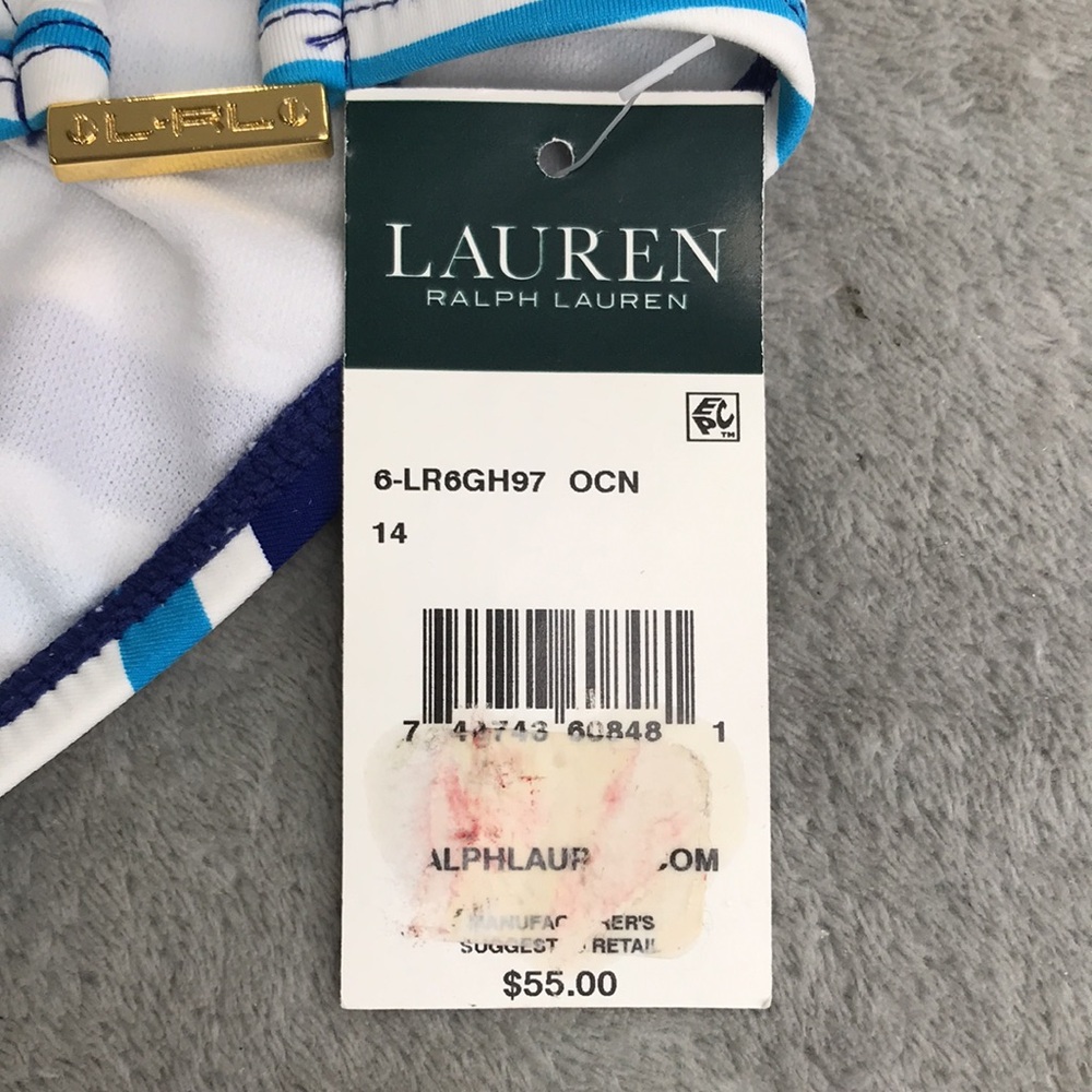 Lauren Ralph Lauren Blue Striped Halter Tankini 2 Piece Set 14/16 New - Picture 3 of 12